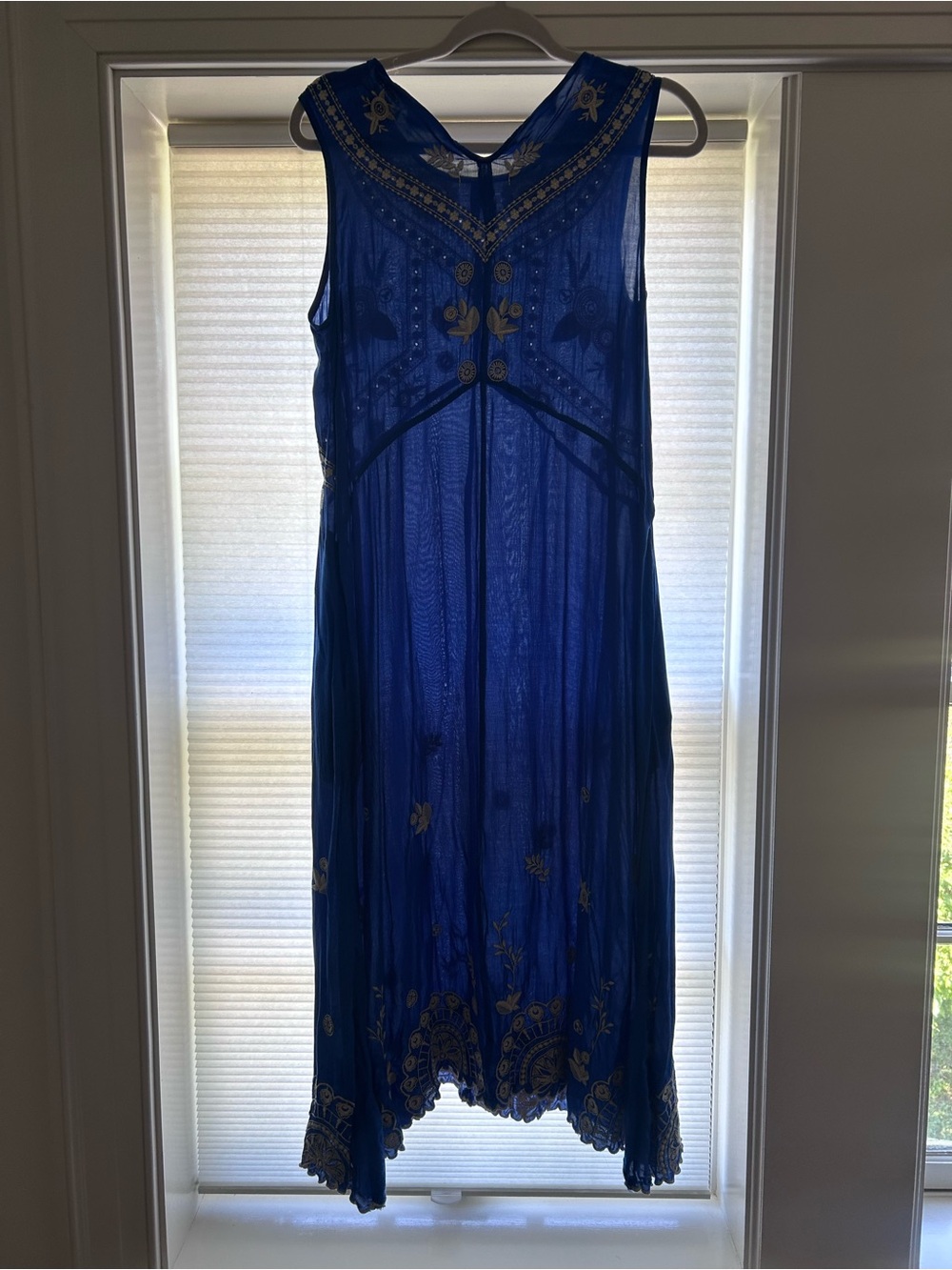 Johnny Was Royal Blue Maxi Dress with Gold Embroidery Comes with Slip - Picture 3 of 3